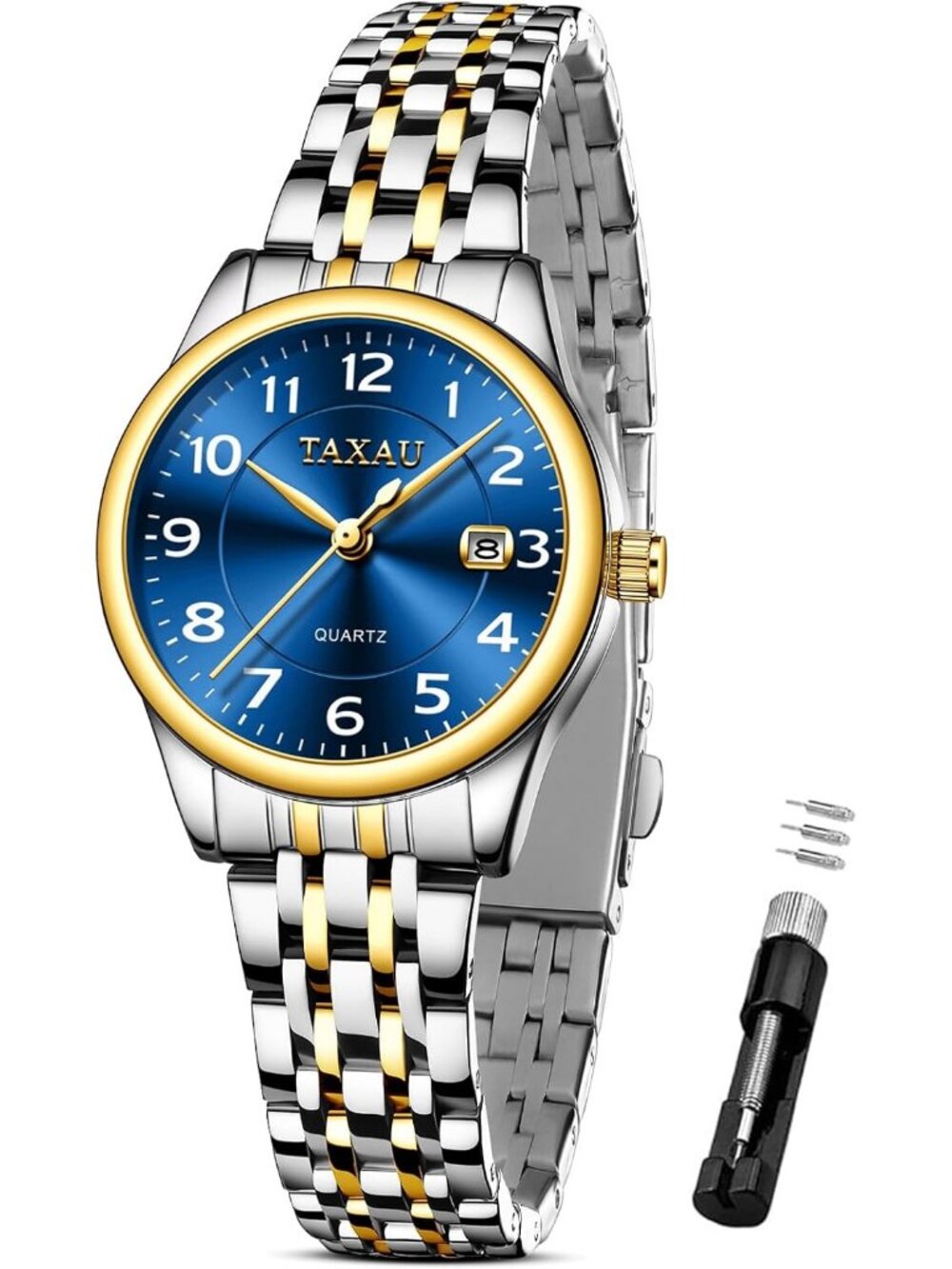 Women's Gold Blue Silver Waterproof Stylish Analog Quartz Stainless Steel Watch